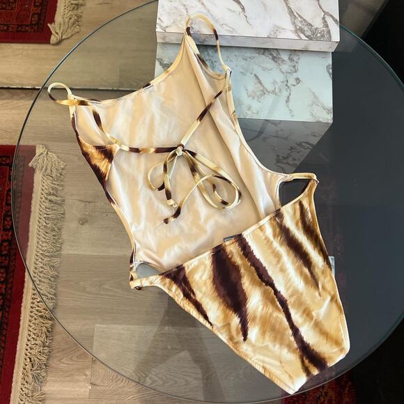 Vintage 1990s deadstock tan/brown striped one piece - Picture 5 of 7